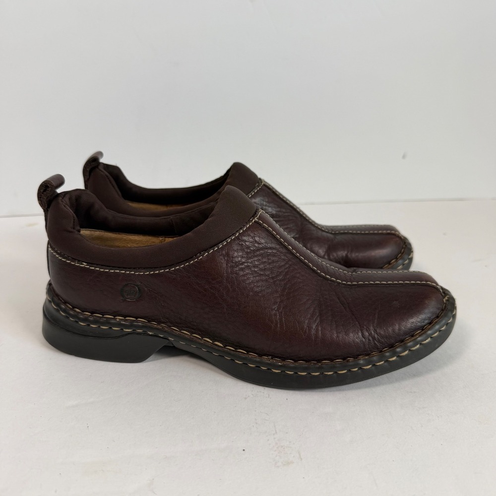 Born Brown Leather Slip On Shoes 7.5 38.5 Comfort Casual Loafers Cottage Grandma